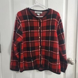 Vintage Crystal Kobe regencycore button up knit coatigan plaid old money women M